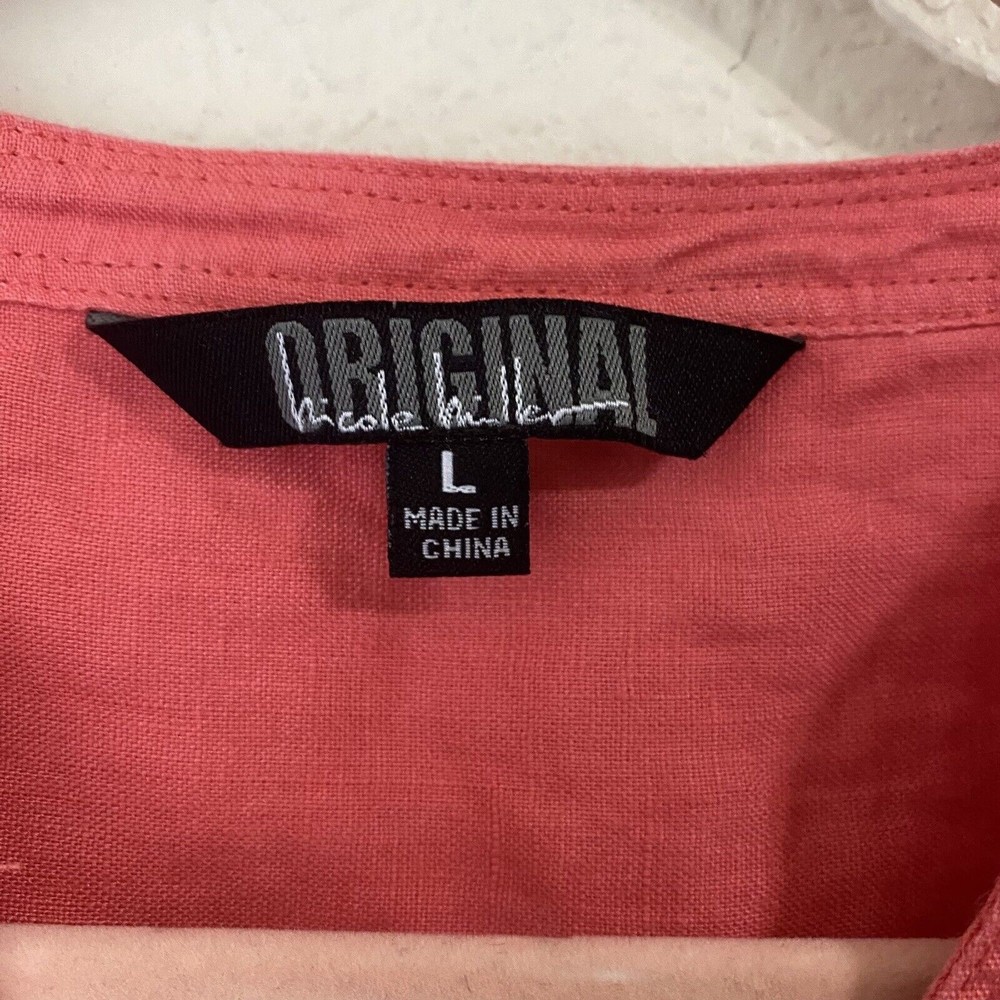 Nicole Miller Blouse Top Womens Large Linen Button Front Orange - Picture 6 of 8